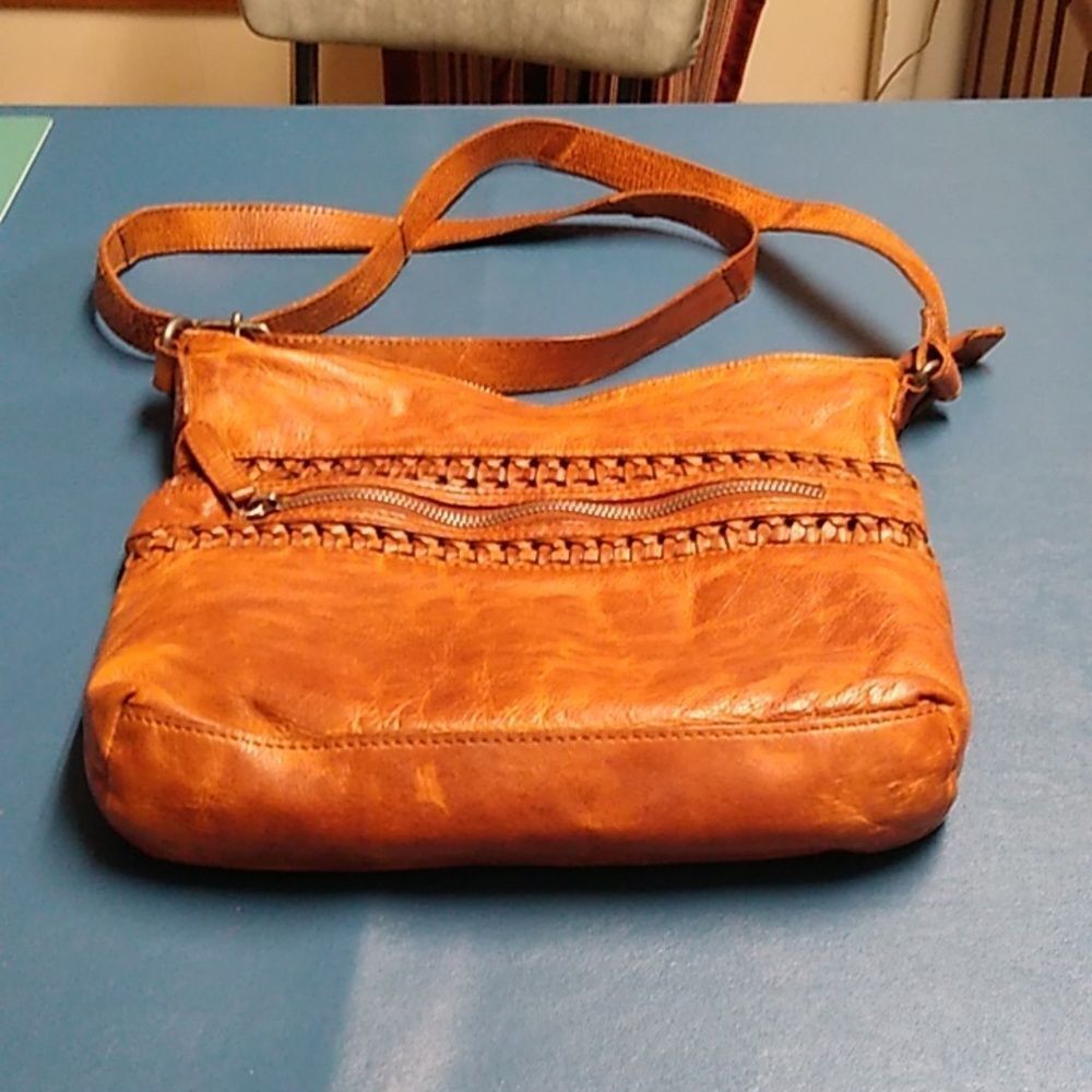 Vilenca Soft Leather Crossbody Woven and Zipper Details Bag Cottagecore Chic
